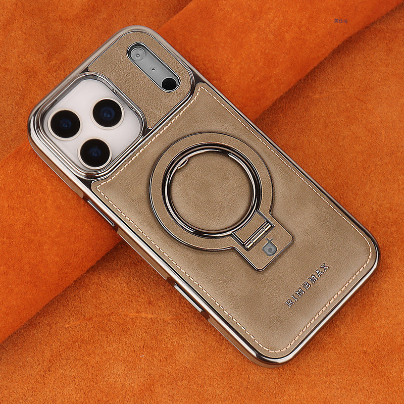 Phone case with ring holder on an orange fabric background