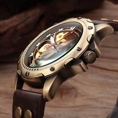 Steampunk Bronze Skeleton Automatic Watch - YAXSO