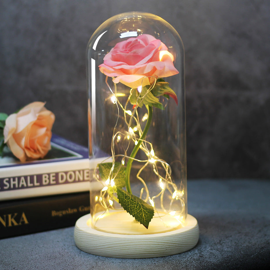 LED Rose Glass Dome Light Romantic Gift Decor Lamp