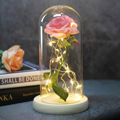 LED Rose Glass Dome Light Romantic Gift Decor Lamp