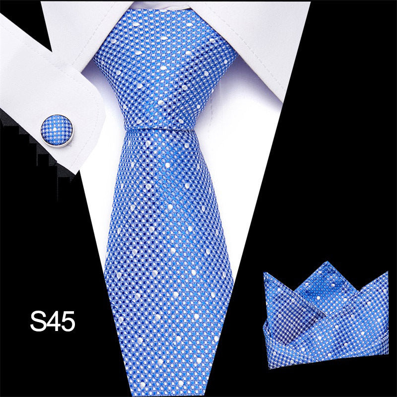 Men's business necktie, bright blue with small repeating diamond check pattern
