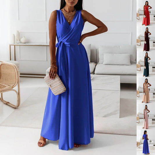 V-neck Sleeveless Maxi Dress