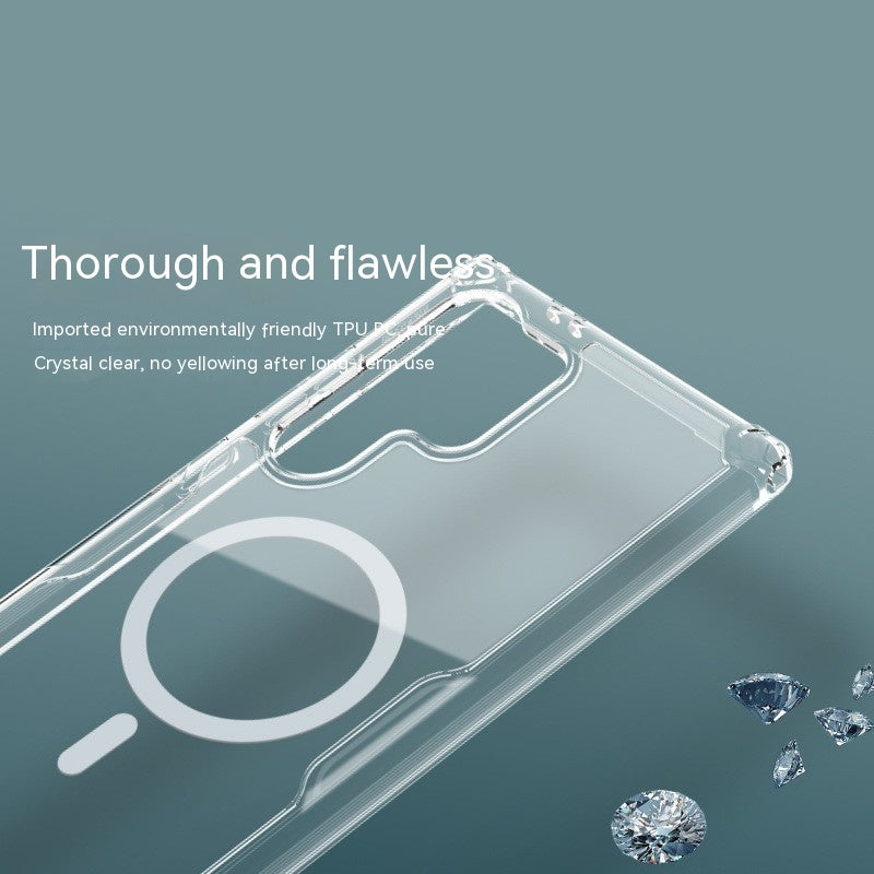 Clear TPU phone case with magnetic ring inset, impact-resistant corners