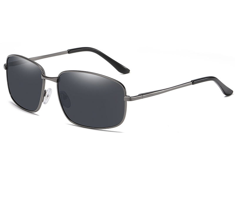 Men's polarized sport sunglasses with dark gunmetal metal frame and dark tinted lenses