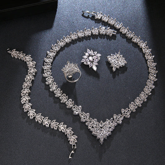 Dazzling Zircon Bridal Jewelry Set – Necklace, Bracelet & Ring