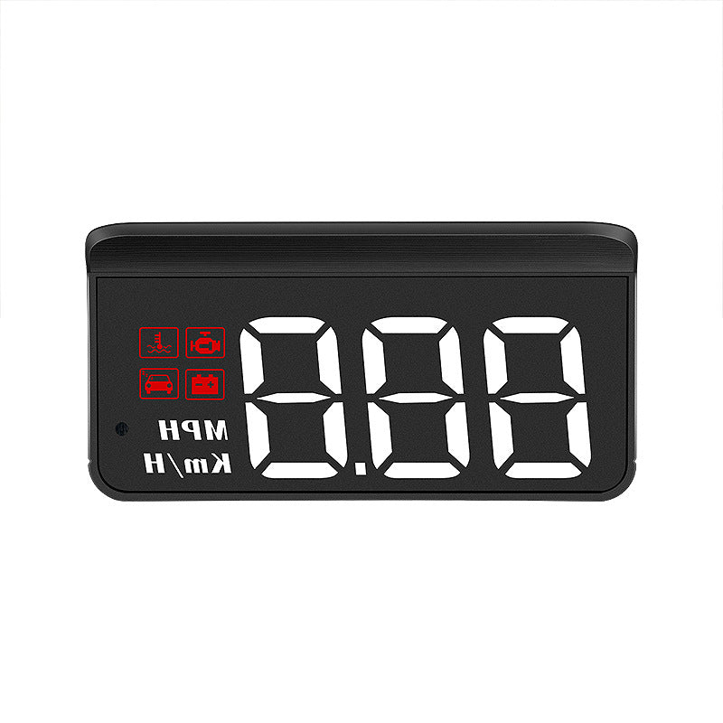 Black car HUD unit with large 3-digit speed display and km/h label