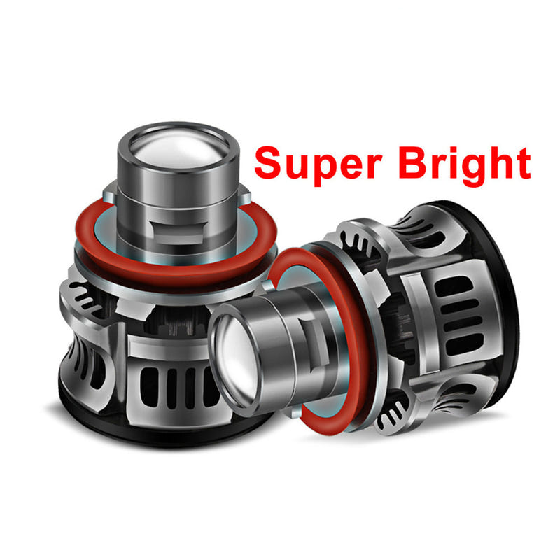LED fog lamp bulb pair, silver body with red ring and fan-like vented cooling fins