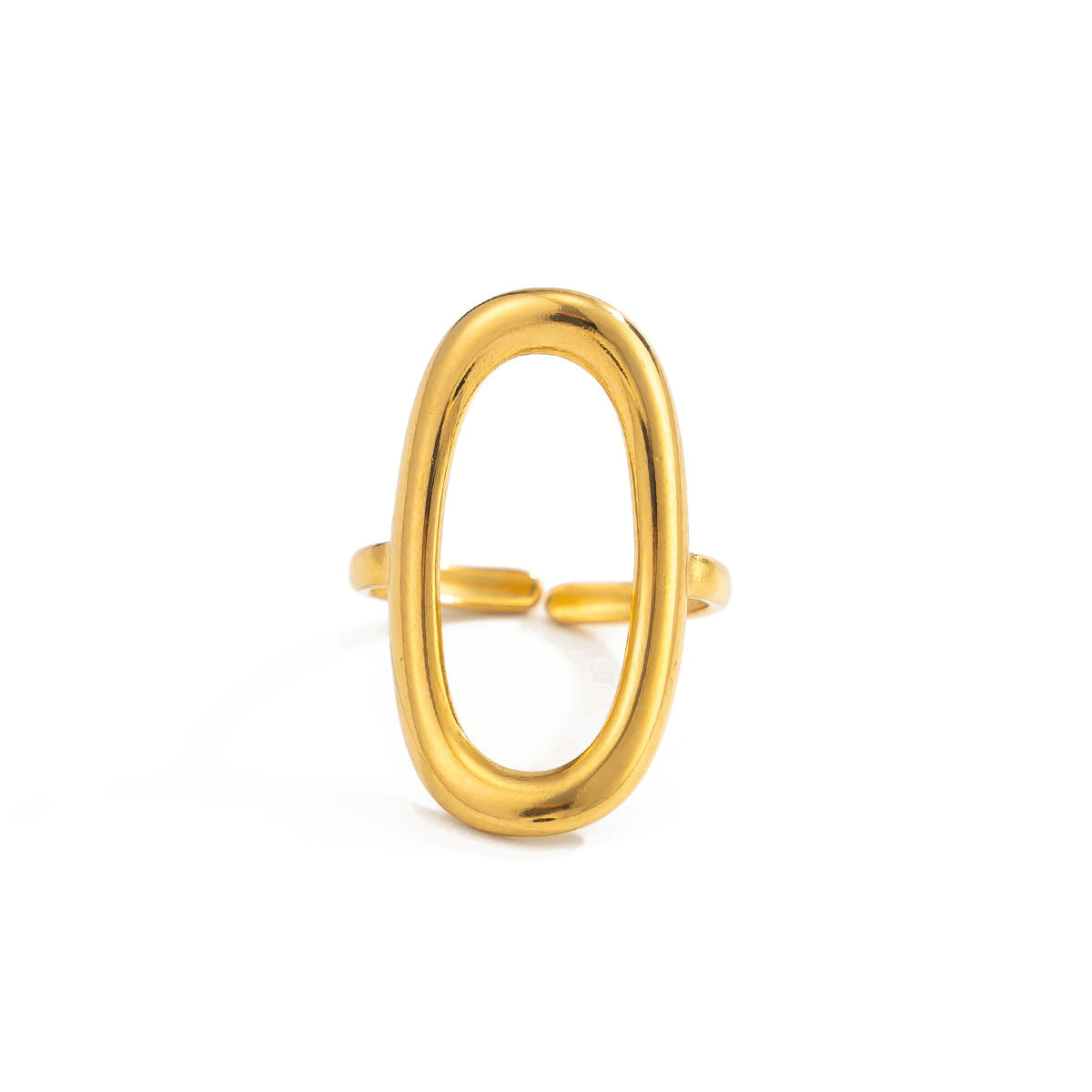 Gold 18K vacuum-plated oval open ring with small side bar accents
