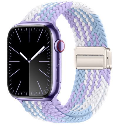 Smartwatch with a colorful braided band on a white background