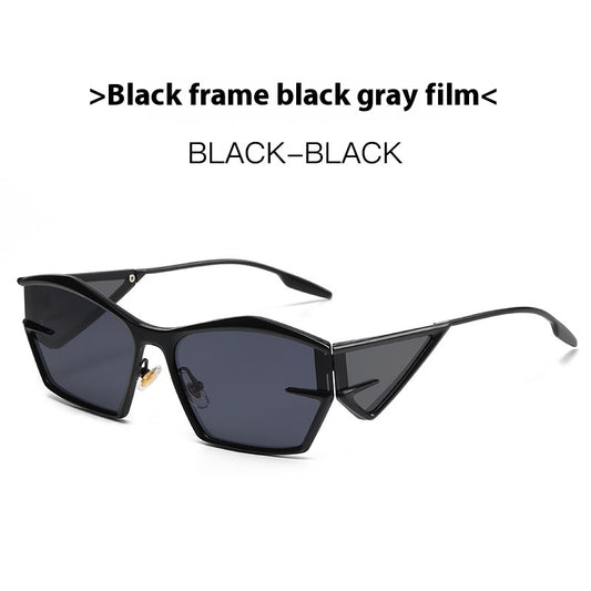 Black frame sunglasses with black gray film on a white background