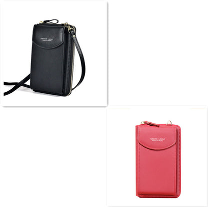 PU leather crossbody wallet purse, black and red options with front flap and top zipper