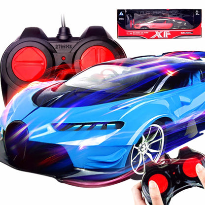 Toy car with remote control and packaging on a white background