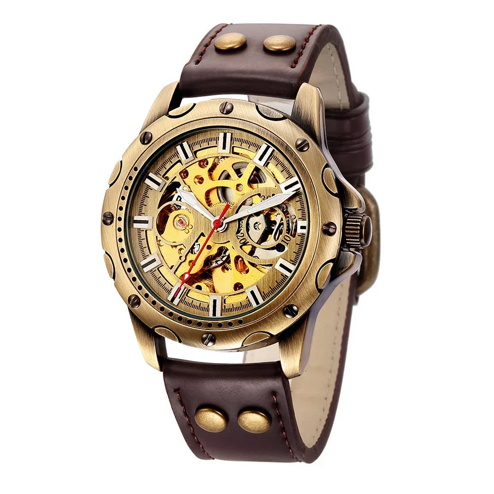 Steampunk Bronze Skeleton Automatic Watch - YAXSO