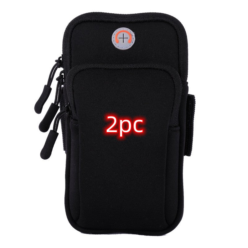 Black sports phone pouch with black trim and zippered front pocket