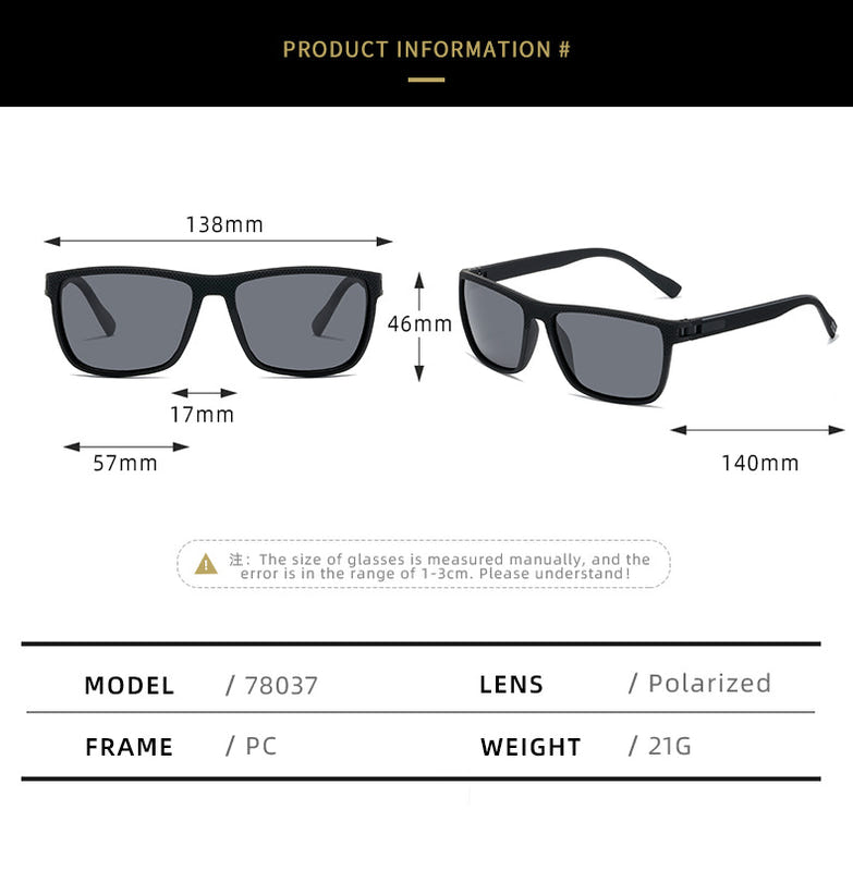 Polarized UV400 driving sunglasses with dark PC frame and tinted polarized lenses