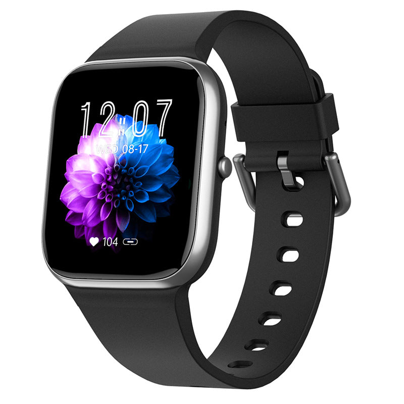 Smartwatch with a black band on a white background