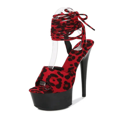 Leopard Print Platform High Heel Sandals - YAXSO