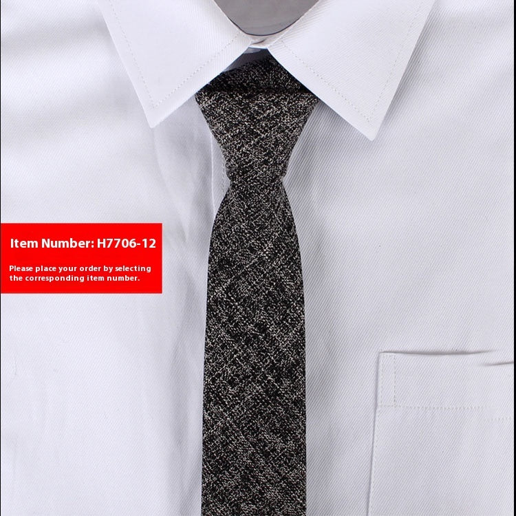 Narrow cotton tie in dark speckled charcoal weave