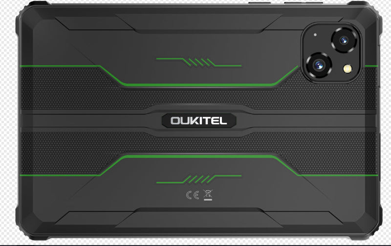 Black and green OUKITEL tablet case on a white background