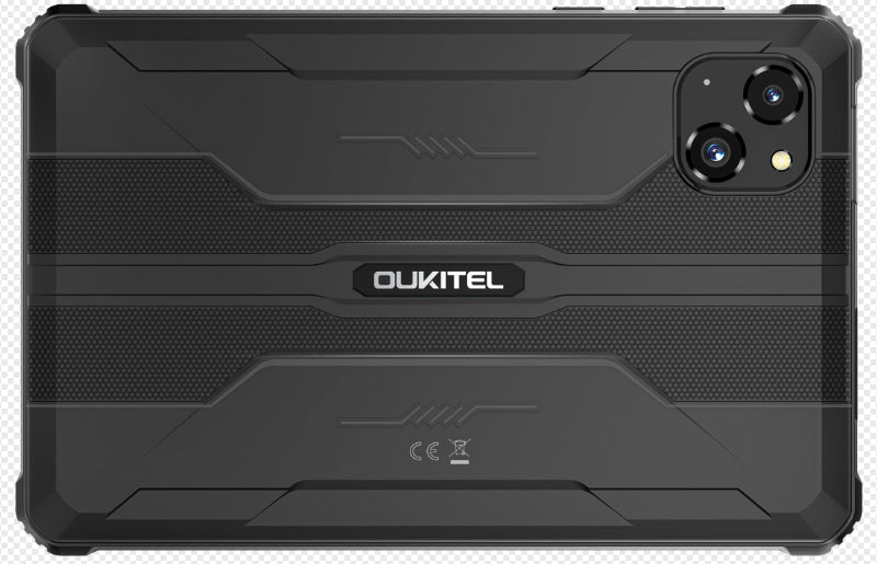 Black rugged case with OUKITEL branding on a clear background