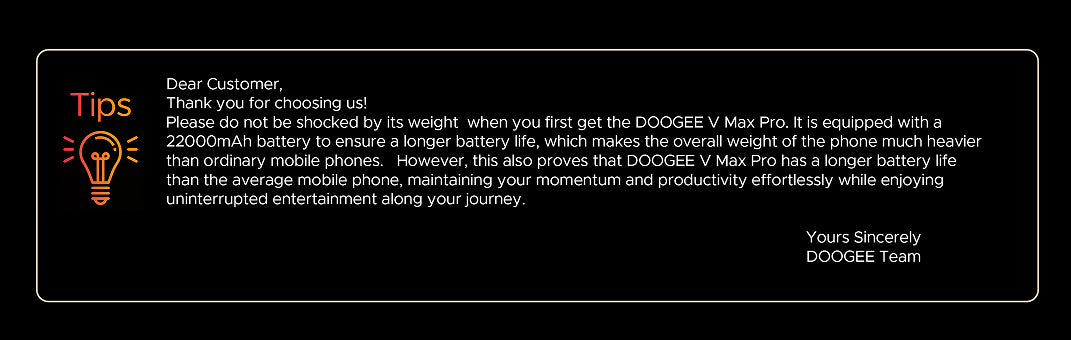 DOOGEE V Max Pro promotional text with battery information on a black background