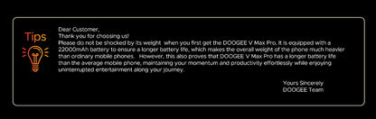 DOOGEE V Max Pro promotional text with battery information on a black background
