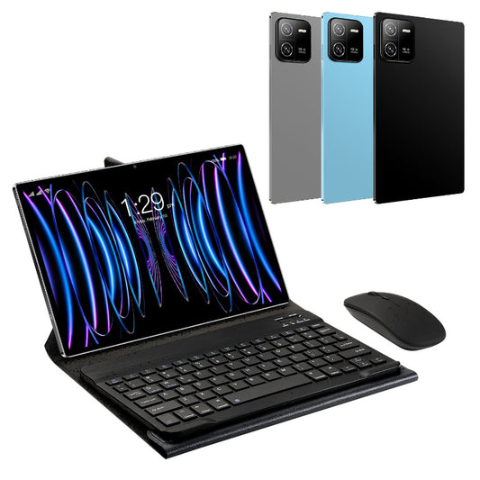 Foldable device with keyboard and mouse, tablet in three colors on a white background
