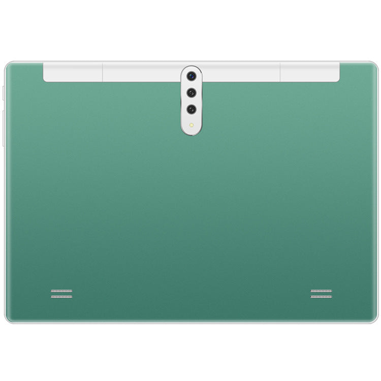 Green tablet back view on a white background