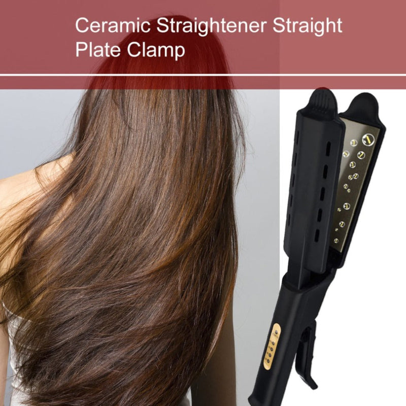 Hair steam straightener ceramic straight plate clamp, black with gold heating indicator