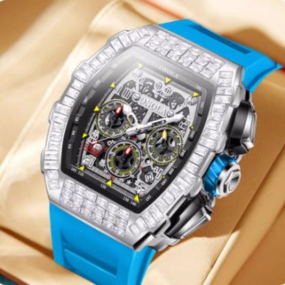 Luxury watch with a blue strap on a beige background