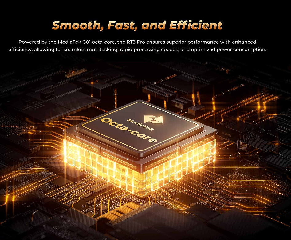 MediaTek octa-core processor on a circuit board with glowing effects