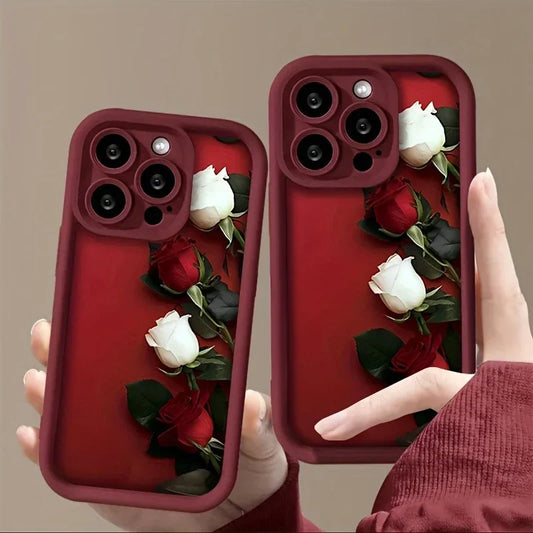 Wine Red Rose iPhone Case – Soft TPU Anti-Fall Cover - YAXSO