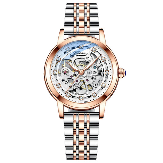 Luxury watch with rose gold and silver metal band. YAXSO UAE ONLINE STORE