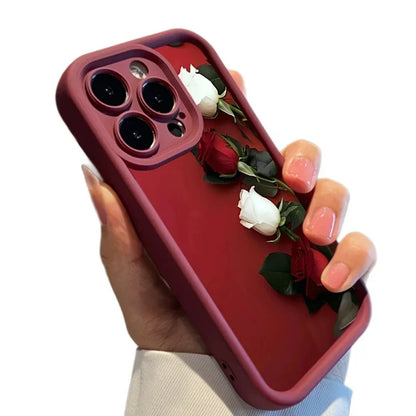 Wine red rose TPU phone case with floral applique near the camera area