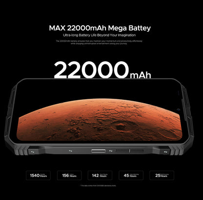 Phone case with 22000mAh battery capacity display on a black background