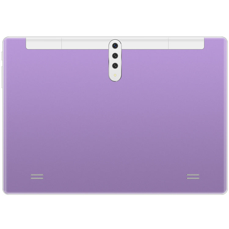 Purple tablet with a white back on a white background