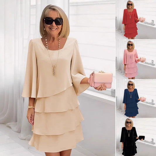 Women's Tiered Ruffle Bell Sleeve Shift Dress