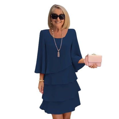 Women's Tiered Ruffle Bell Sleeve Shift Dress
