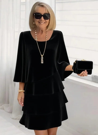 Women's Tiered Ruffle Bell Sleeve Shift Dress