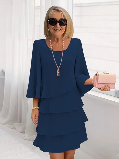 Women's Tiered Ruffle Bell Sleeve Shift Dress