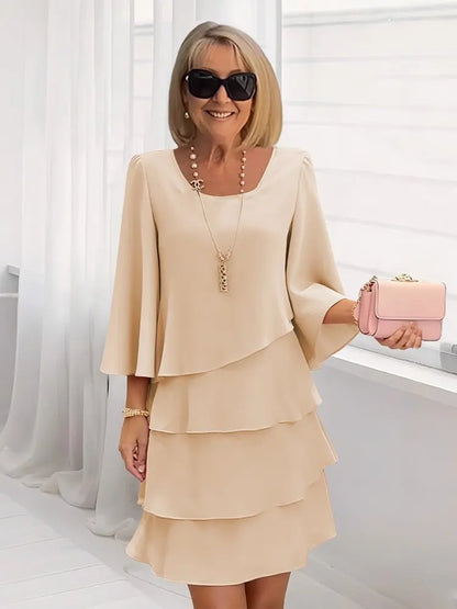 Women's Tiered Ruffle Bell Sleeve Shift Dress