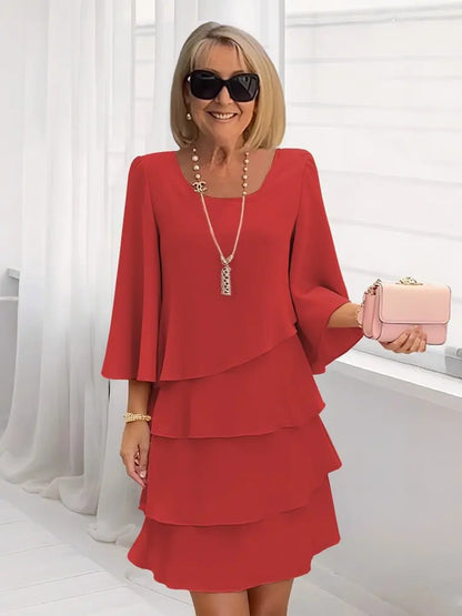 Women's Tiered Ruffle Bell Sleeve Shift Dress
