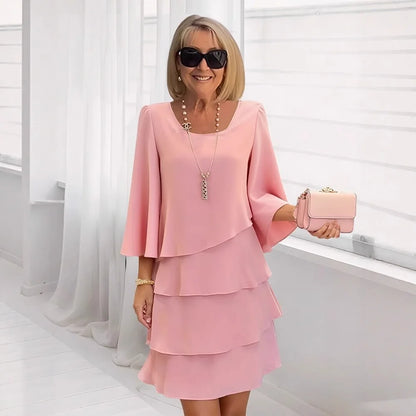 Women's Tiered Ruffle Bell Sleeve Shift Dress