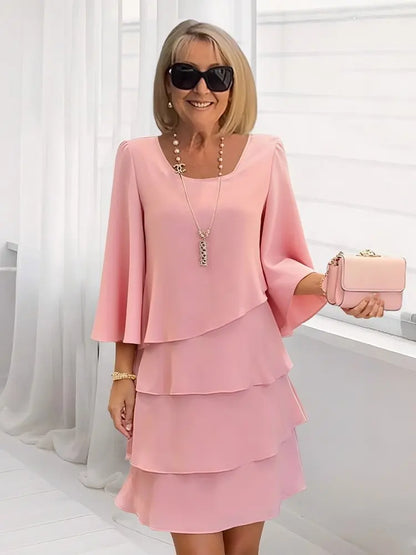 Women's Tiered Ruffle Bell Sleeve Shift Dress