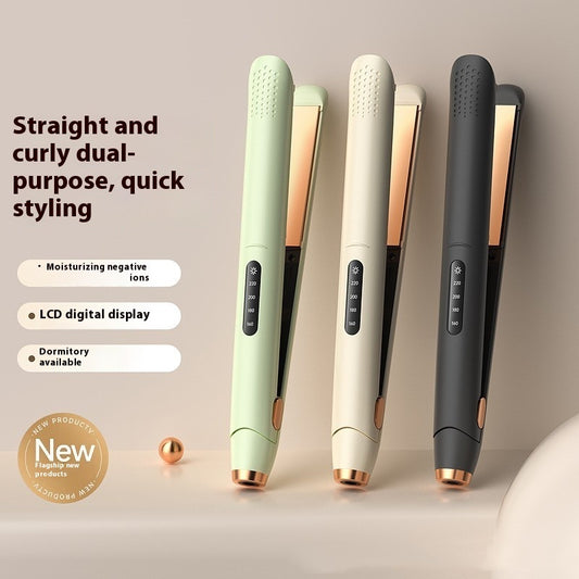 Set of hair styling tools with different colors on a beige background