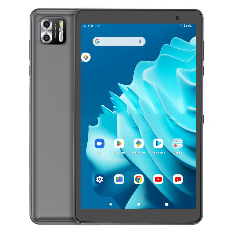 Smartphone showing front and back on a white background