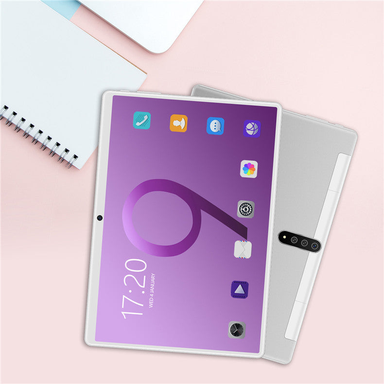 Smartphone with a purple display on a pink surface