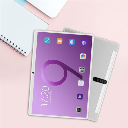 Smartphone with a purple display on a pink surface