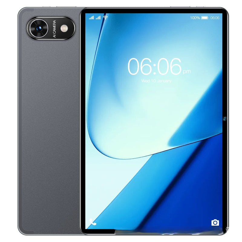 Tablet showing front and back on a white background