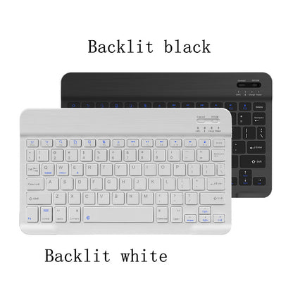 Two keyboards, one backlit black and one backlit white, on a white background.